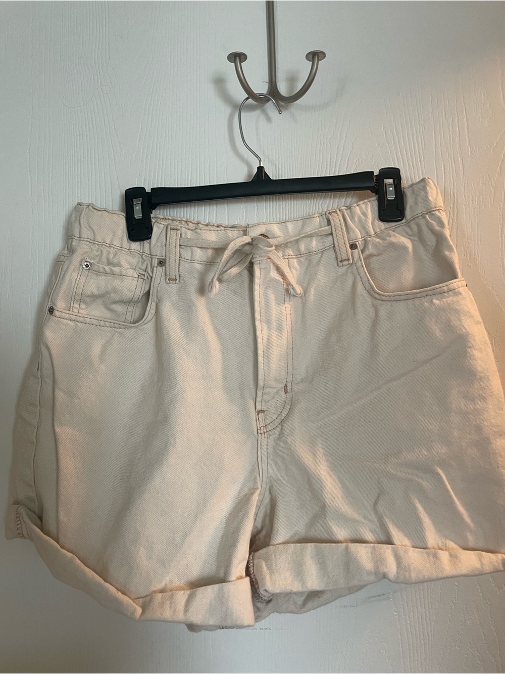 Cream High-Rise Jean Shorts